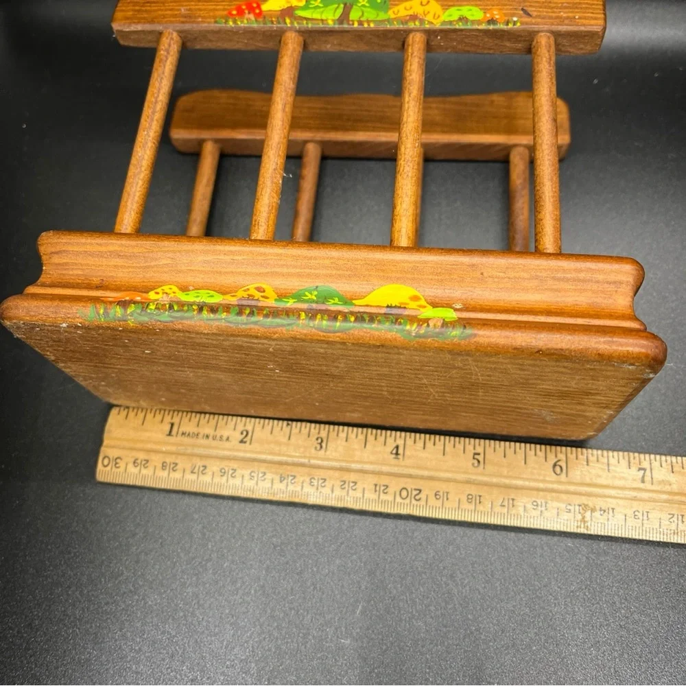 Vintage Mushroom Wood Napkin or Mail Holder Mid Century Modern MCM Dark Brown